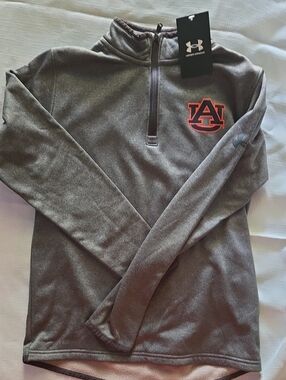 Under Armour Gray Kids' Quarter-Zip Pullover with Orange Auburn Logo